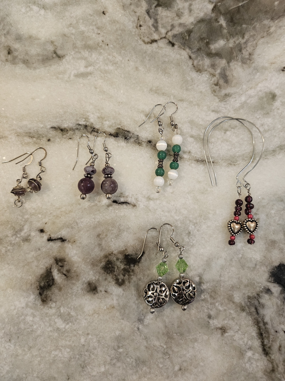 6 pair Handmade Multicolor Beaded Women’s Earrings Set - Silver Accents